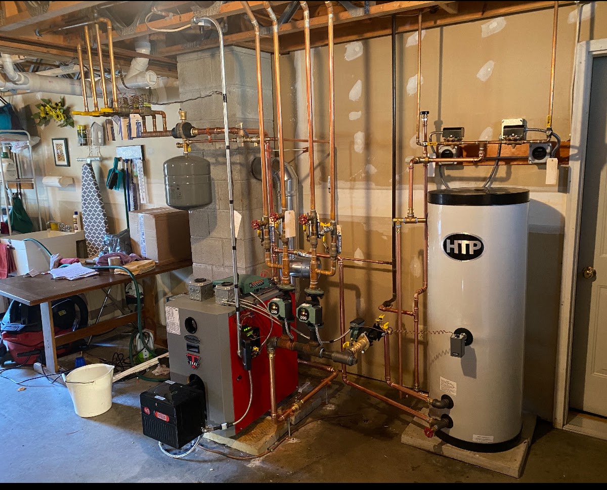 Boiler and hot water equipment in a mechanical room
